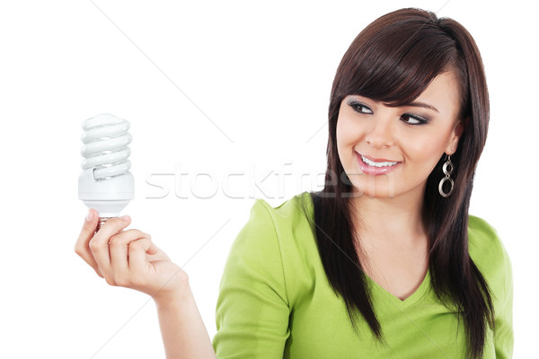 Verde estoque imagem mulher jovem olhando compacto Foto stock © iodrakon
