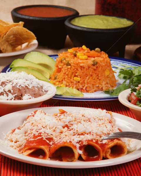 Traditional mexican red enchilada dinner Stock photo © iodrakon