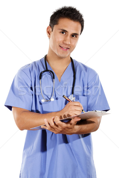 Männlich Gesundheitspflege Arbeitnehmer hat Bild Gesundheitswesen Stock foto © iodrakon
