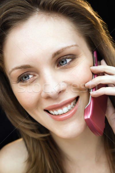 [[stock_photo]]: Femme · parler · téléphone · portable · portrait