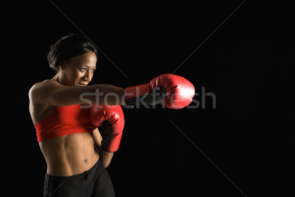 Foto stock: Mulher · boxe · africano · americano · luvas · de · boxe