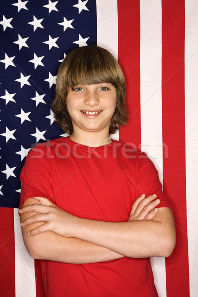 Fiú amerikai zászló kaukázusi keresztbe tett kar zászló portré Stock fotó © iofoto