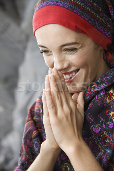 Ritratto donna sorridente donna mani Foto d'archivio © iofoto