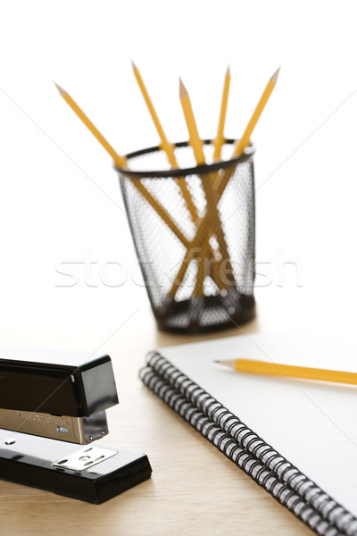 Bureau crayons agrafeuse spirale ordinateurs portables [[stock_photo]] © iofoto