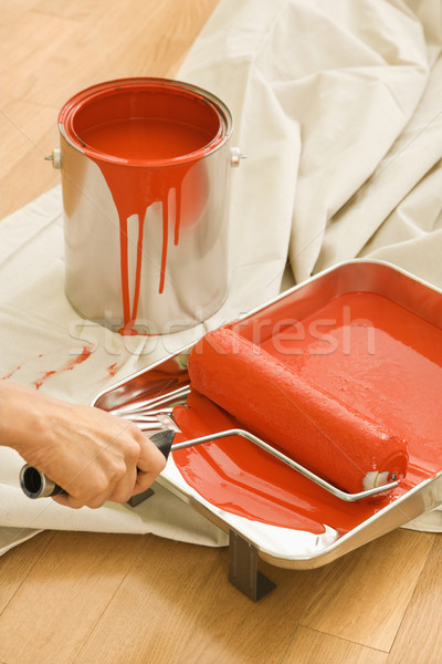 Woman using paint roller. Stock photo © iofoto