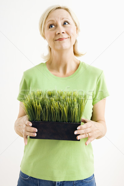 Kobieta trawy portret atrakcyjny dorosły Zdjęcia stock © iofoto