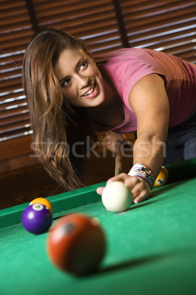 Spielen Billard lächelnd Schießen Pool Stock foto © iofoto