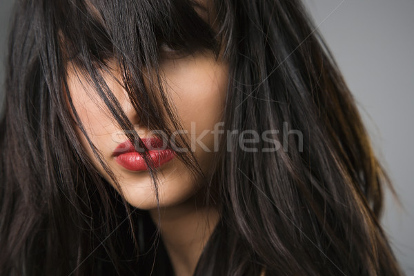 [[stock_photo]]: Joli · jeune · femme · longtemps · cheveux · noirs · femme · modèle