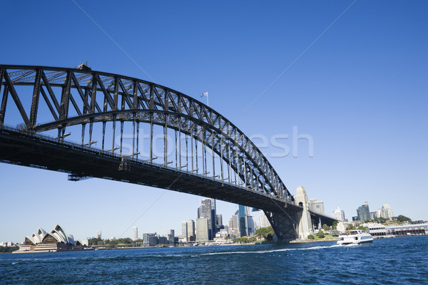 Sydney kikötő híd kilátás belváros épületek Stock fotó © iofoto