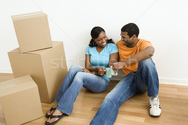 Foto stock: Retrato · Pareja · cajas · masculina · femenino