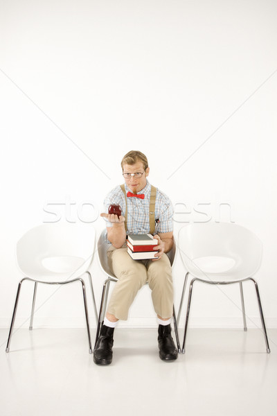 Student boeken appel kaukasisch jonge man zoals Stockfoto © iofoto