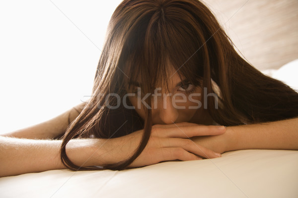 Stockfoto: Vrouw · bed · mooie · jonge · kaukasisch