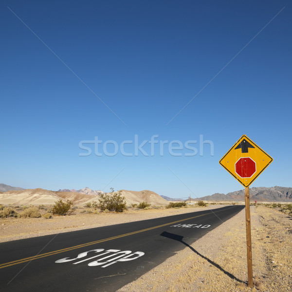 Stok fotoğraf: Yol · çöl · dur · işareti · yukarı · önde · imzalamak