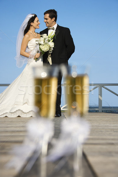 Stock fotó: Menyasszony · vőlegény · pár · furulya · szemüveg · pezsgő