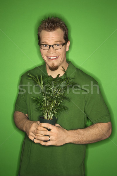 Foto stock: Homem · planta · retrato · sorridente · adulto