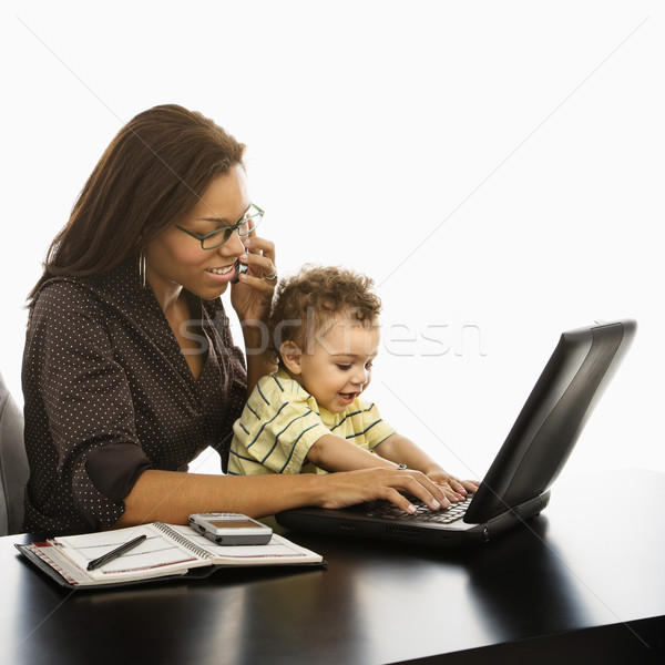 Stockfoto: Business · moeder · baby · afro-amerikaanse · zakenvrouw · werk