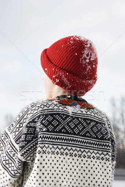Widok z tyłu chłopca sweter czerwony Zdjęcia stock © iofoto