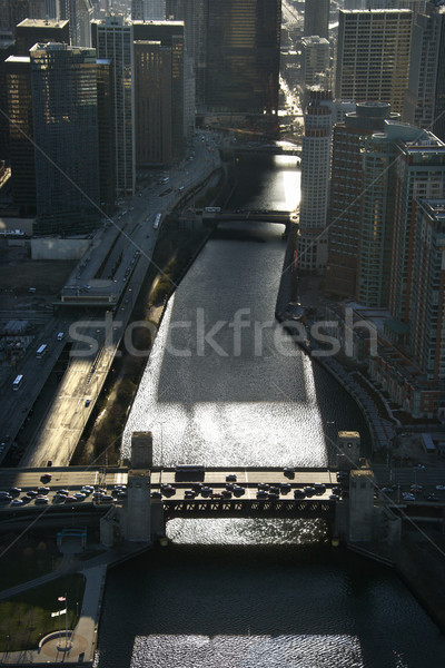Chicago Illinois légifelvétel folyó hidak víz Stock fotó © iofoto