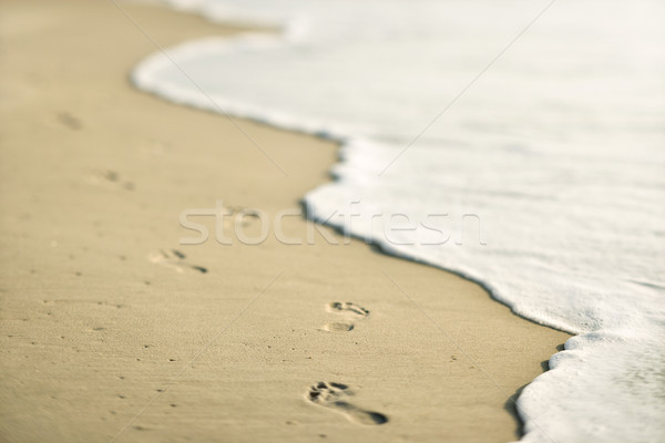 Fußabdrücke Strand szenische sandigen Wellen Stock foto © iofoto