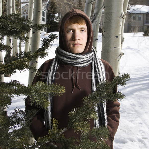 Teen iarnă portret caucazian masculin adolescent Imagine de stoc © iofoto