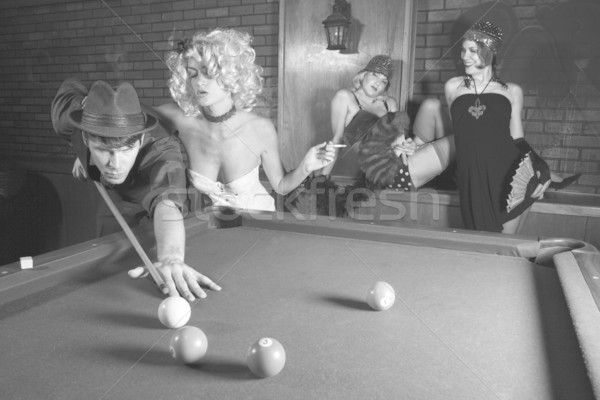 Retro male shooting pool. Stock photo © iofoto