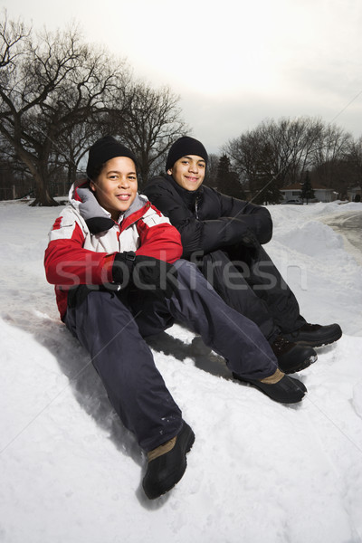 Boys smiling in snow. Stock photo © iofoto