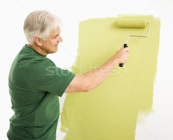 Człowiek malarstwo ściany zielone farby Zdjęcia stock © iofoto
