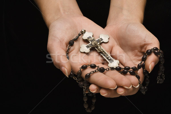 Religieuze icon handen palm omhoog rozenkrans Stockfoto © iofoto