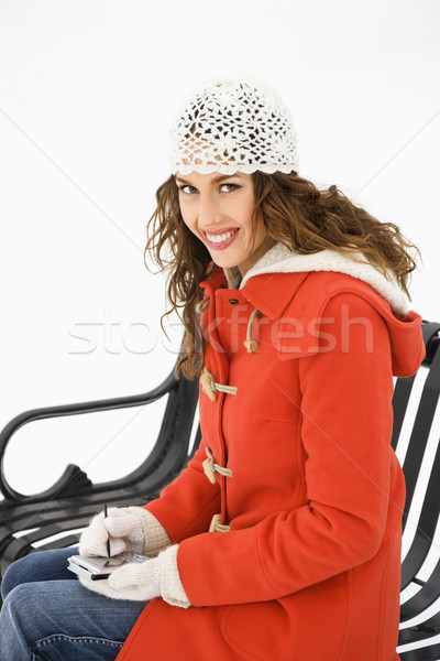 Nő pda kaukázusi fiatal felnőtt női tél Stock fotó © iofoto