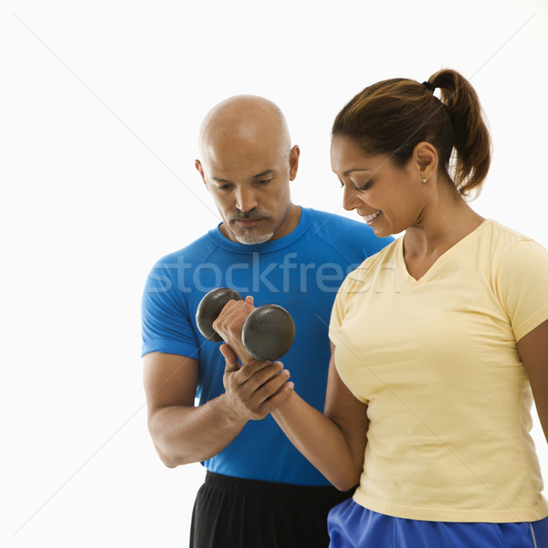 Nő férfi testmozgás felnőtt több nemzetiségű mosolyog Stock fotó © iofoto