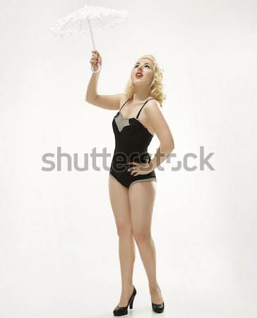 Nő retro fehérnemű vonzó kaukázusi fúj Stock fotó © iofoto