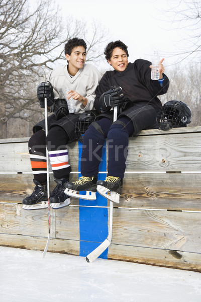 Chłopców sportowe narzędzi dwa hokej Zdjęcia stock © iofoto