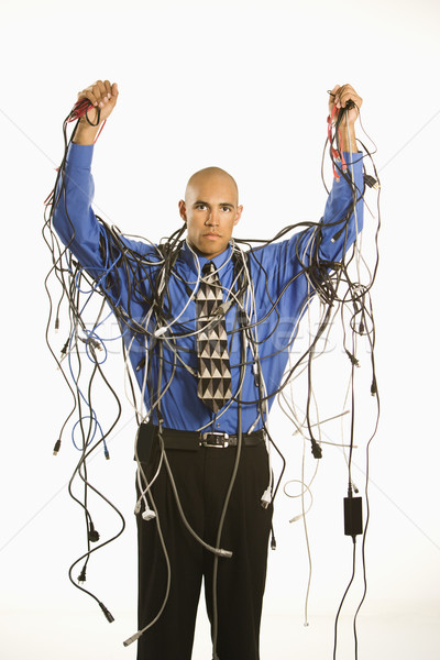Férfi kábelek afroamerikai üzletember számítógép portré Stock fotó © iofoto
