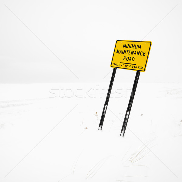 Jelzőtábla hóvihar elhagyatott tél út hó Stock fotó © iofoto