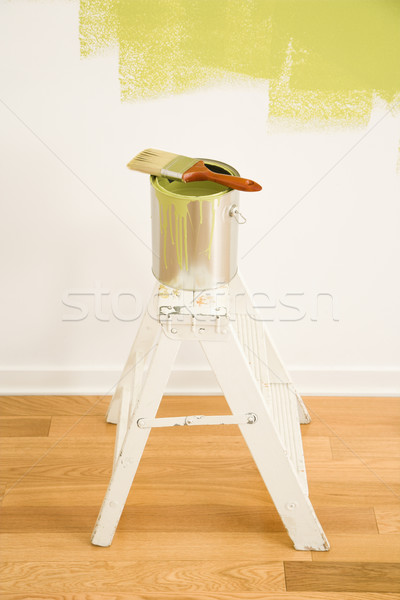 Stock photo: Paint can on ladder.