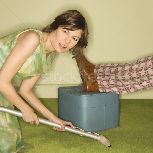 Femme tapis malheureux joli Photo stock © iofoto