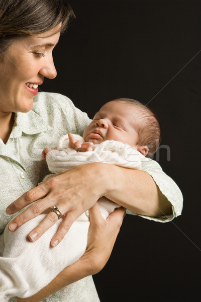 Foto stock: Madre · bebé · sonriendo · negro · sonrisa