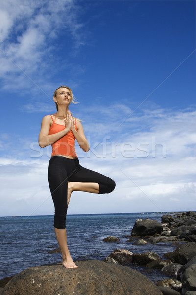 Foto stock: Mujer · yoga · rock · caucásico · playa