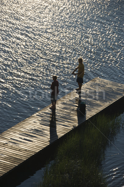 Fiúk halászat dokk madarak szem kilátás Stock fotó © iofoto