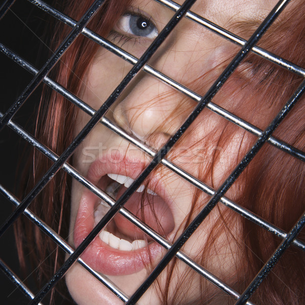 Nő nyitott szájjal csinos vörös hajú nő fiatal nő arc Stock fotó © iofoto