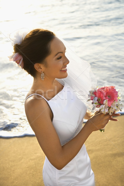 Foto stock: Novia · ramo · playa · femenino