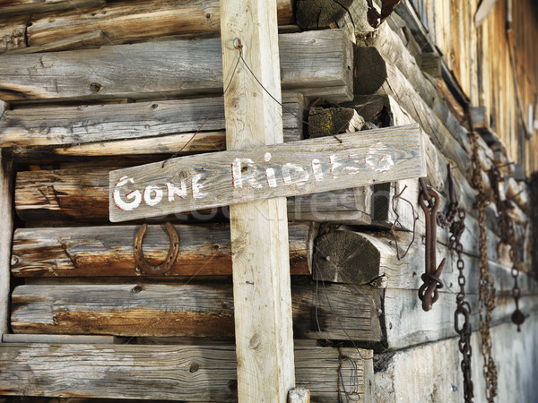 Felirat öreg istálló lovaglás viharvert fából készült Stock fotó © iofoto