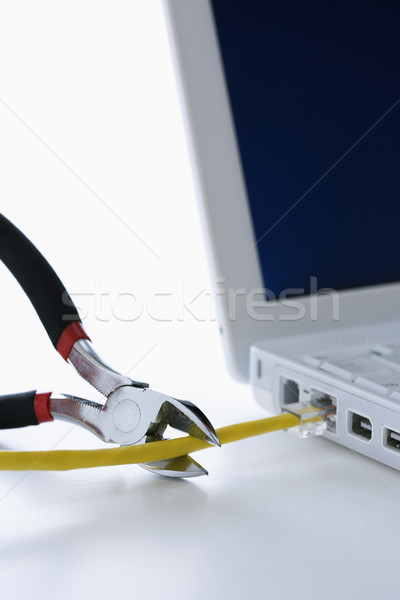 Wire Cutters Cutting Cable to Laptop Stock photo © iofoto