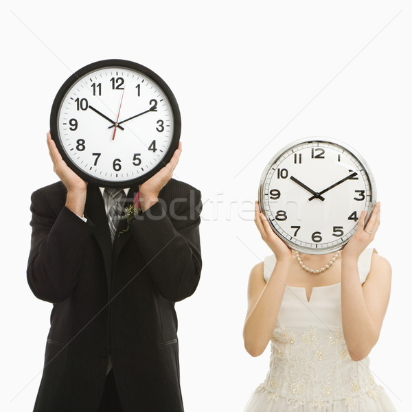 [[stock_photo]]: Mariée · marié · horloges · portrait · asian