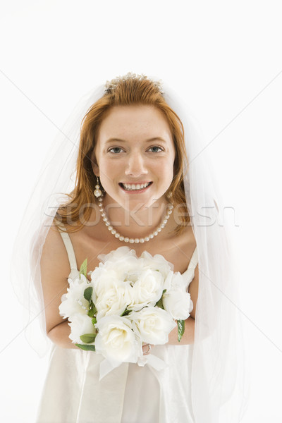 Stock fotó: Menyasszony · tart · virágcsokor · portré · kaukázusi · virágok