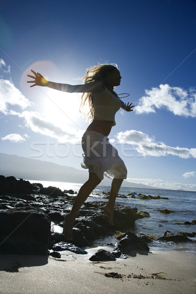 Foto stock: Mujer · saltar · playa · Asia · femenino