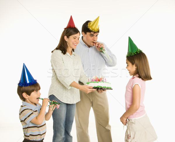Dziewcząt urodziny rodziny tort szczęśliwy Zdjęcia stock © iofoto