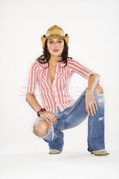 Pretty woman in hat. Stock photo © iofoto