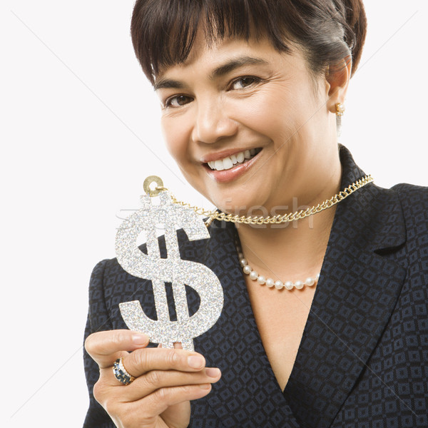 Woman wearing dollar sign. Stock photo © iofoto