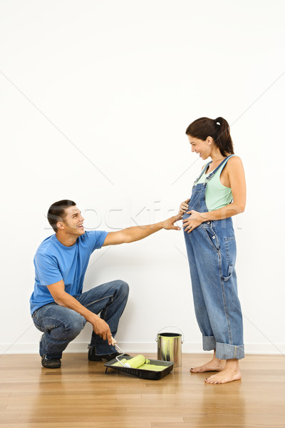 Paar baby zwangere vrouw echtgenoot verf interieur Stockfoto © iofoto